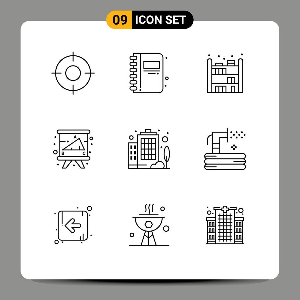 Pictogram Set of 9 Simple Outlines of building study open book education academy Editable Vector Design Elements