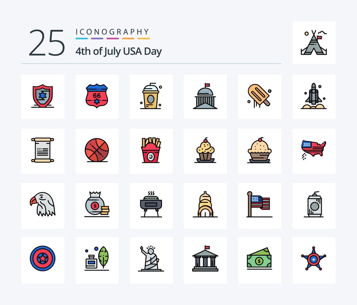 Usa 25 Line Filled icon pack including icecream. ireland. cole. green. city vector