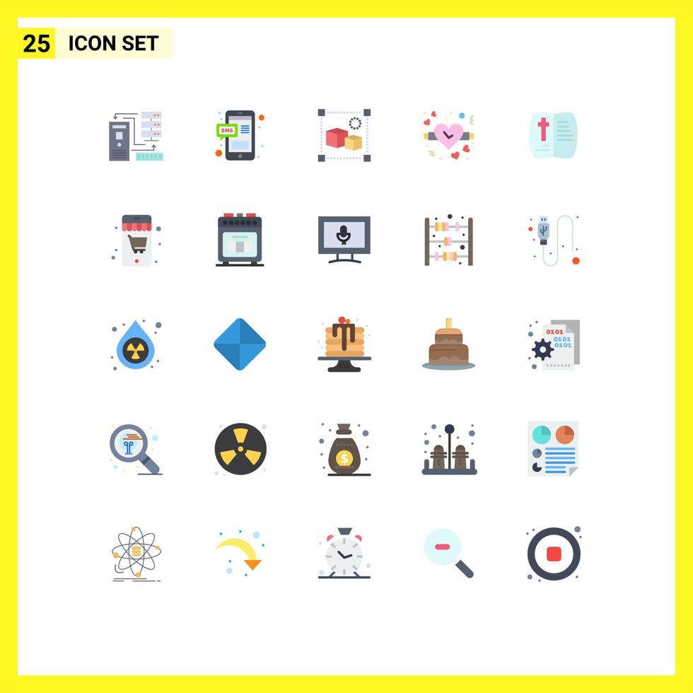 Pictogram Set of 25 Simple Flat Colors of open watch chat valentine box Editable Vector Design Elements
