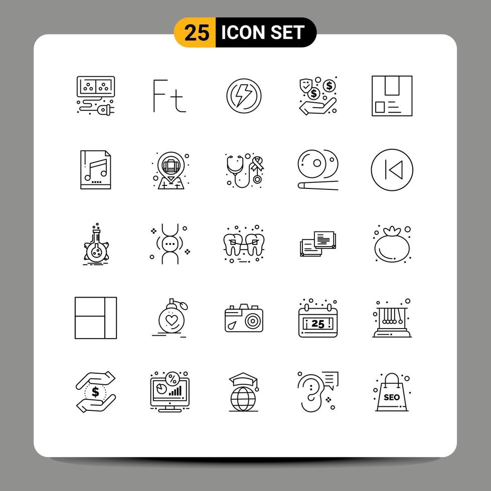 Set of 25 Commercial Lines pack for deliver security bolt money power Editable Vector Design Elements