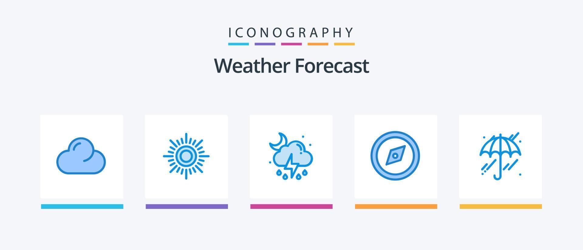 Paquete de 5 íconos Weather Blue que incluye . lluvia. luna. clima. GPS. diseño de iconos creativos vector