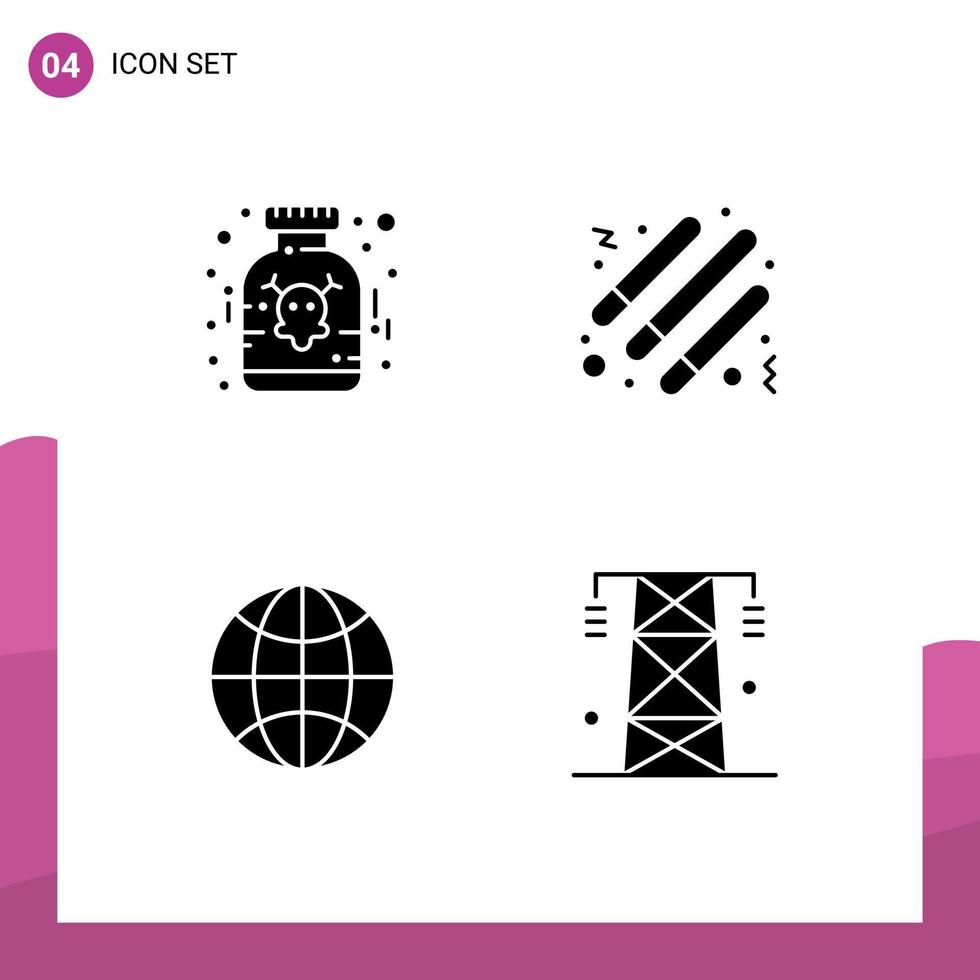 Group of 4 Modern Solid Glyphs Set for drug internet of things medicine party wifi Editable Vector Design Elements