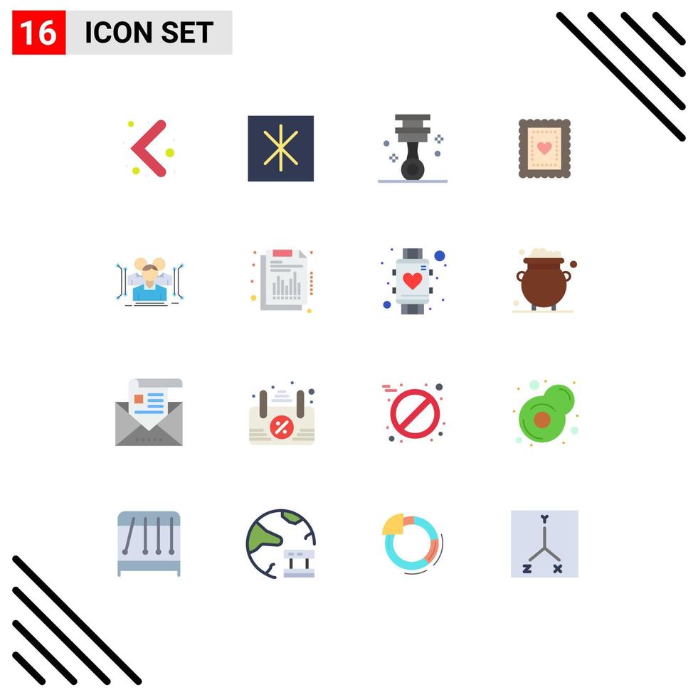 Pictogram Set of 16 Simple Flat Colors of human body piston anthropometry food Editable Pack of Creative Vector Design Elements
