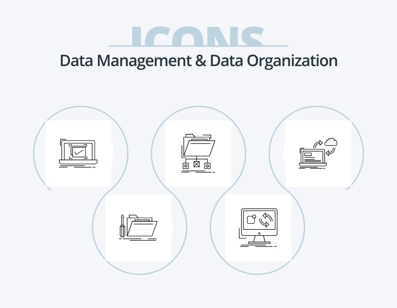 Data Management And Data Organization Line Icon Pack 5 Icon Design. save. cloud. data. global. things vector
