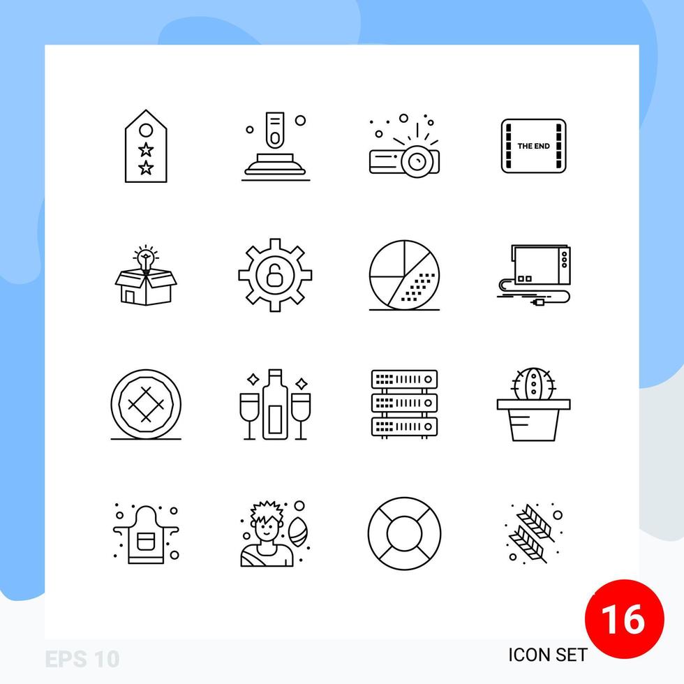 paquete de iconos de vector de stock de 16 signos y símbolos de línea para elementos de diseño de vector editables de final de película de inicio de escena de negocios