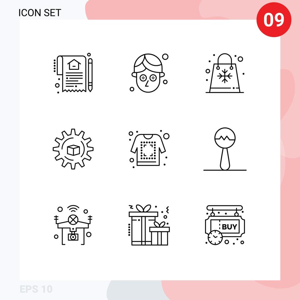 Group of 9 Outlines Signs and Symbols for print slustion bag data shopping Editable Vector Design Elements