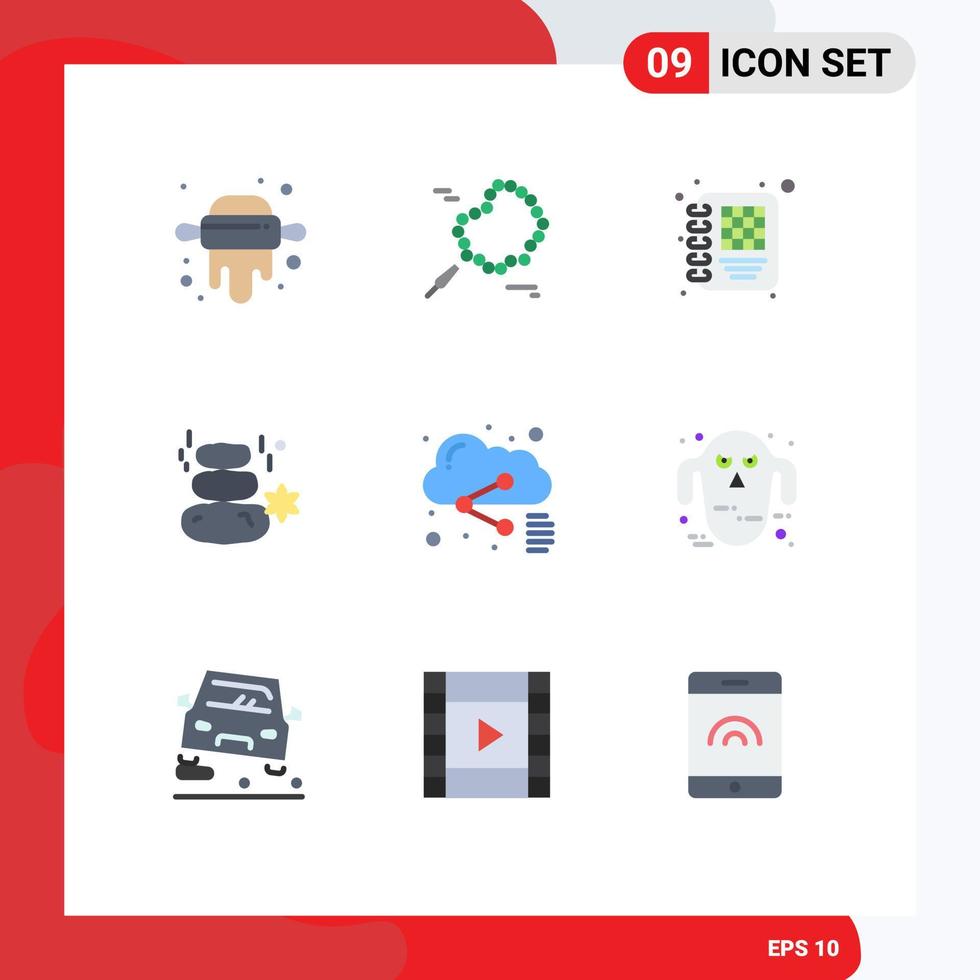 9 User Interface Flat Color Pack of modern Signs and Symbols of sharing file management cloud square Editable Vector Design Elements