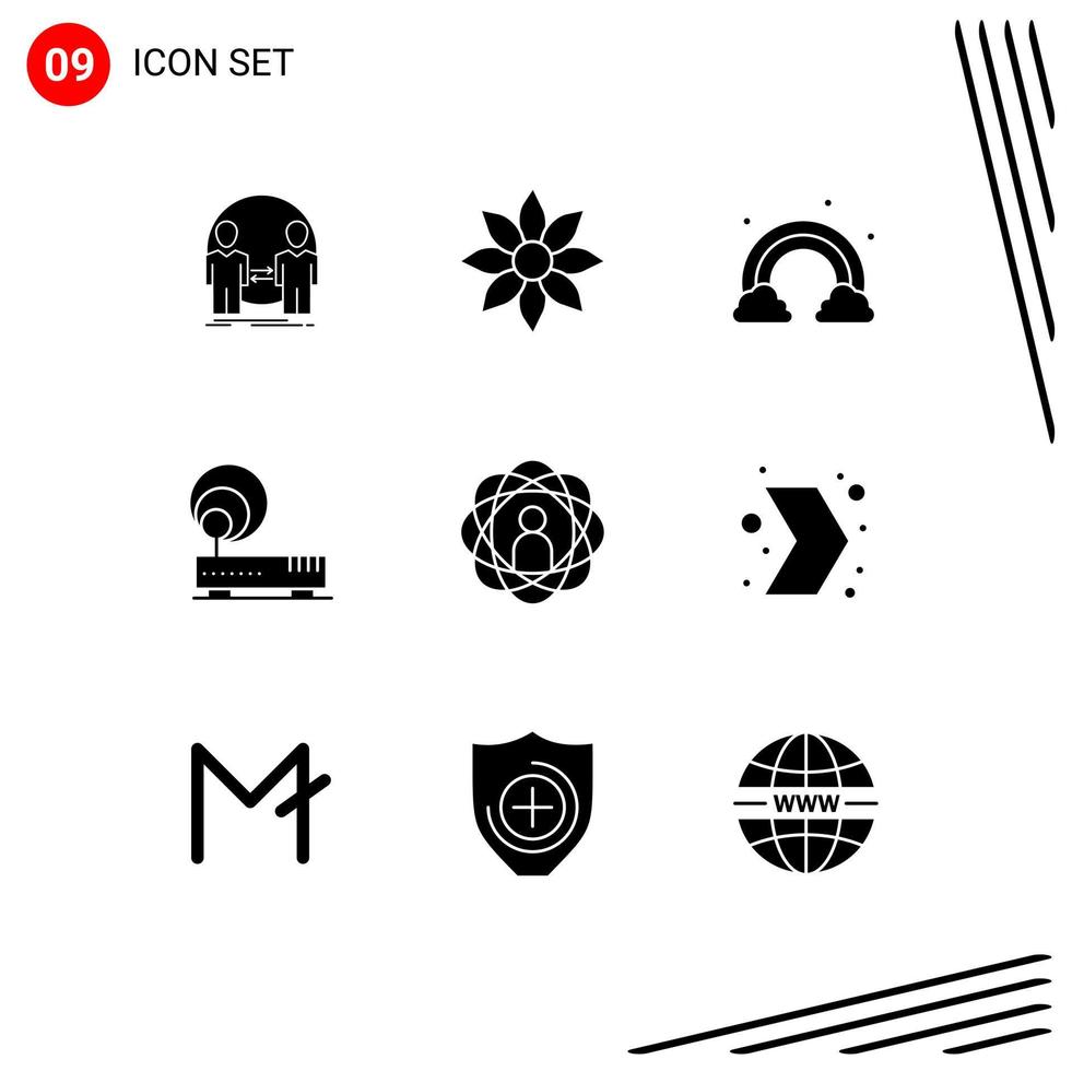 Mobile Interface Solid Glyph Set of 9 Pictograms of network hardware flower connection spring Editable Vector Design Elements