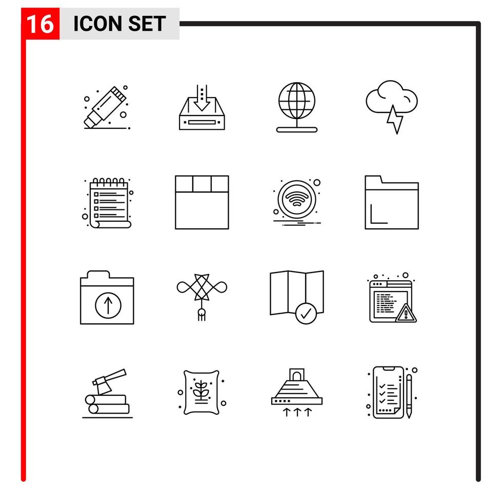 Outline Pack of 16 Universal Symbols of list lightning empty cloud stand Editable Vector Design Elements