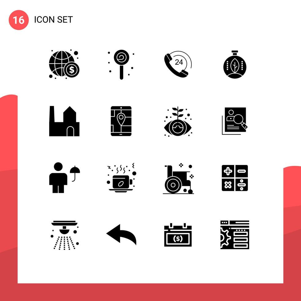 16 Solid Glyph concept for Websites Mobile and Apps factory chimney power call energy green Editable Vector Design Elements