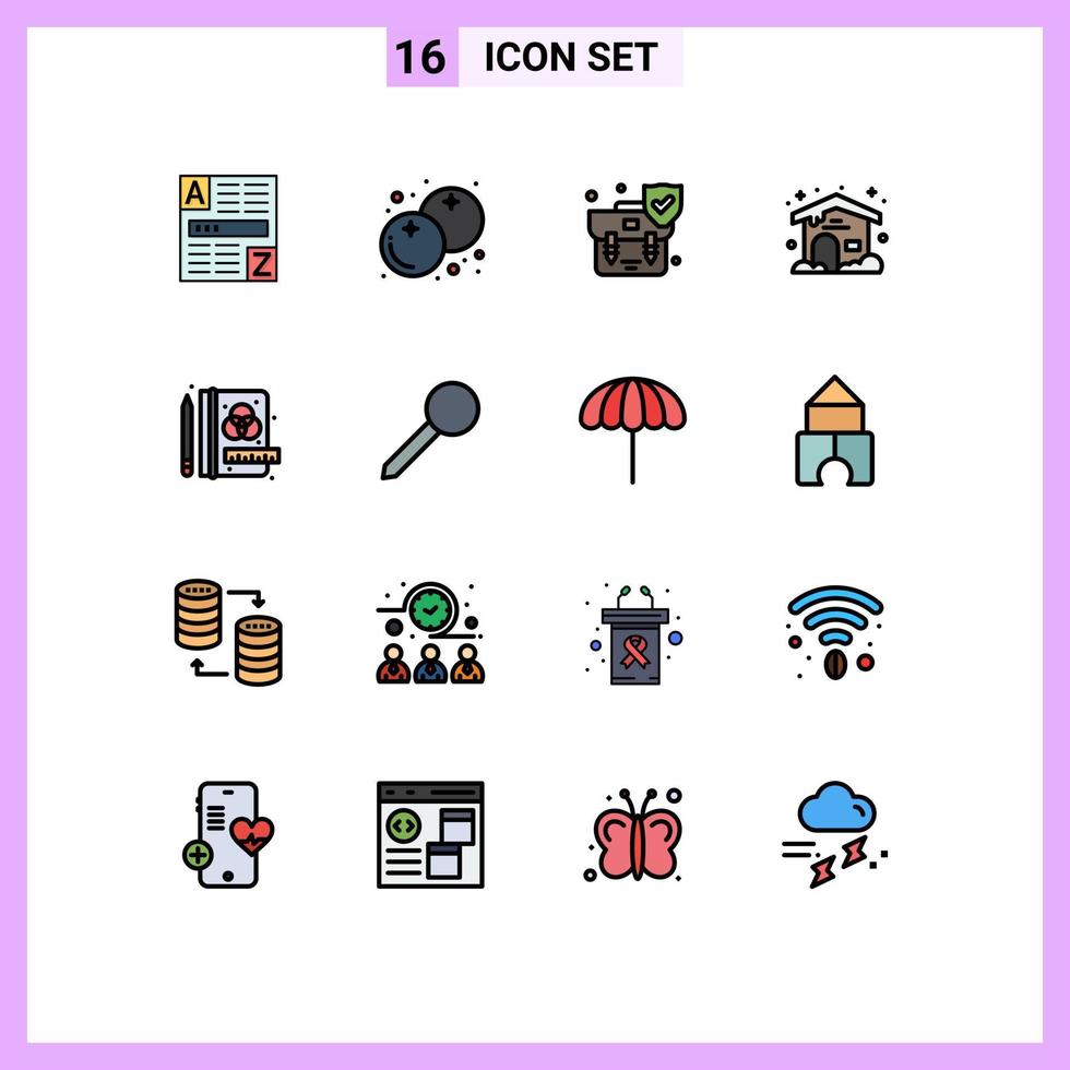 Modern Set of 16 Flat Color Filled Lines and symbols such as stationery creative handbag cloudy home Editable Creative Vector Design Elements