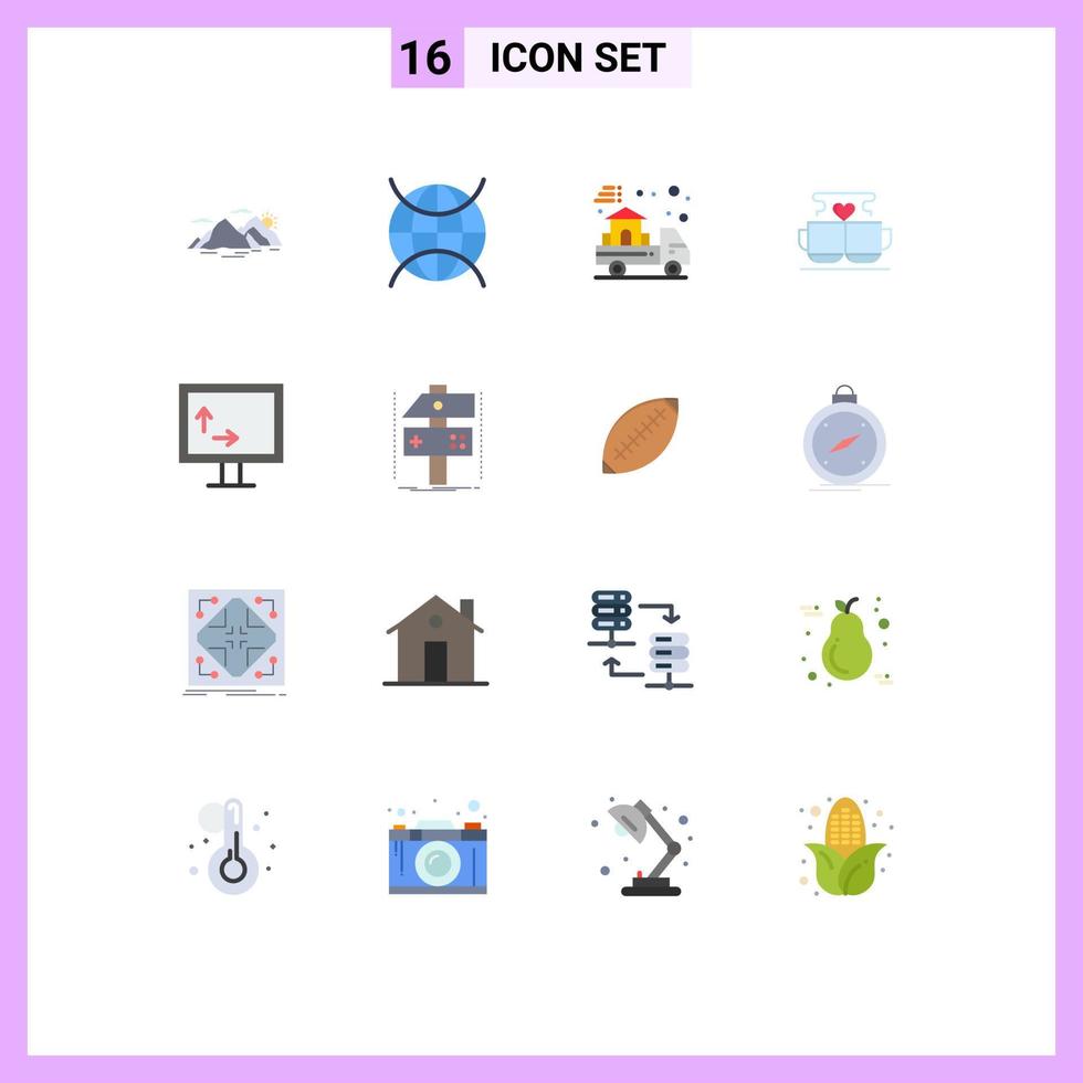 16 Thematic Vector Flat Colors and Editable Symbols of valentine love wifi coffee real Editable Pack of Creative Vector Design Elements