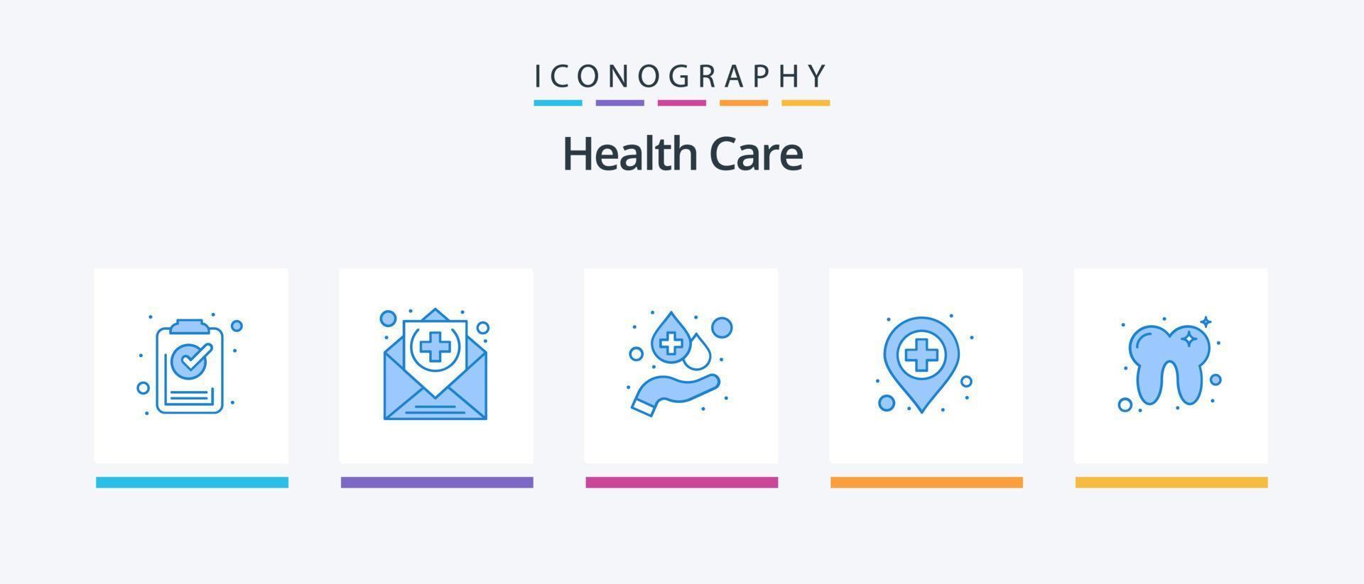 Paquete de 5 íconos azules de cuidado de la salud que incluye dientes. sangre. ubicación. ambulancia. diseño de iconos creativos vector