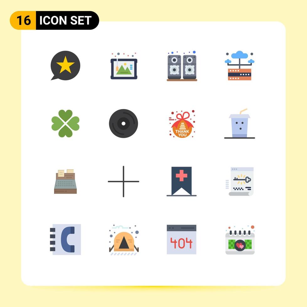 grupo de 16 colores planos modernos establecidos para la base de datos de la red de historia del servidor de amor paquete editable de elementos creativos de diseño de vectores