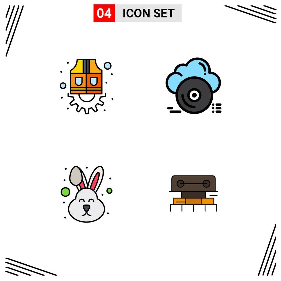 Set of 4 Modern UI Icons Symbols Signs for jacket animal gear archive rabbit Editable Vector Design Elements