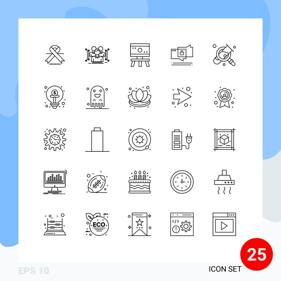Set of 25 Modern UI Icons Symbols Signs for business security public chating space Editable Vector Design Elements