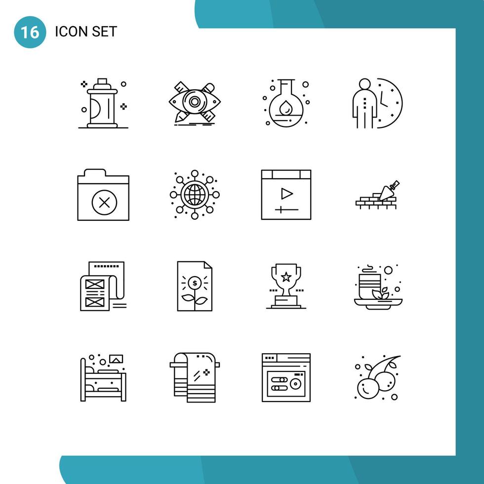 Set of 16 Commercial Outlines pack for optimization deadline sketch clock lab Editable Vector Design Elements