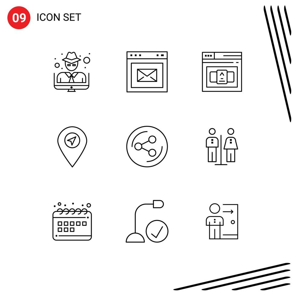 9 iconos creativos signos y símbolos modernos de la ubicación del puntero de negocios de acciones sociales elementos de diseño de vectores editables