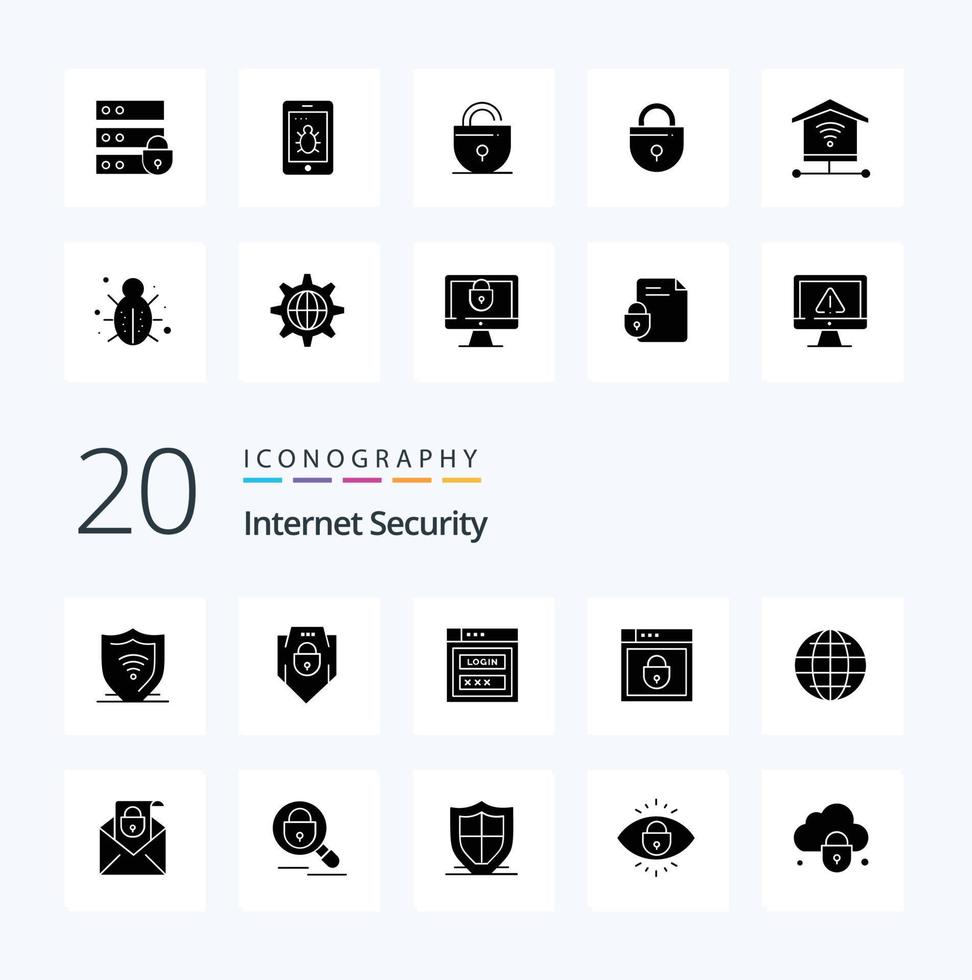 20 Internet Security Solid Glyph icon Pack like search message email security vector