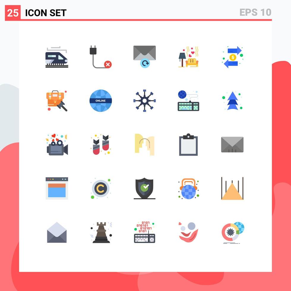Modern Set of 25 Flat Colors and symbols such as duty wedding mail heart sofa Editable Vector Design Elements