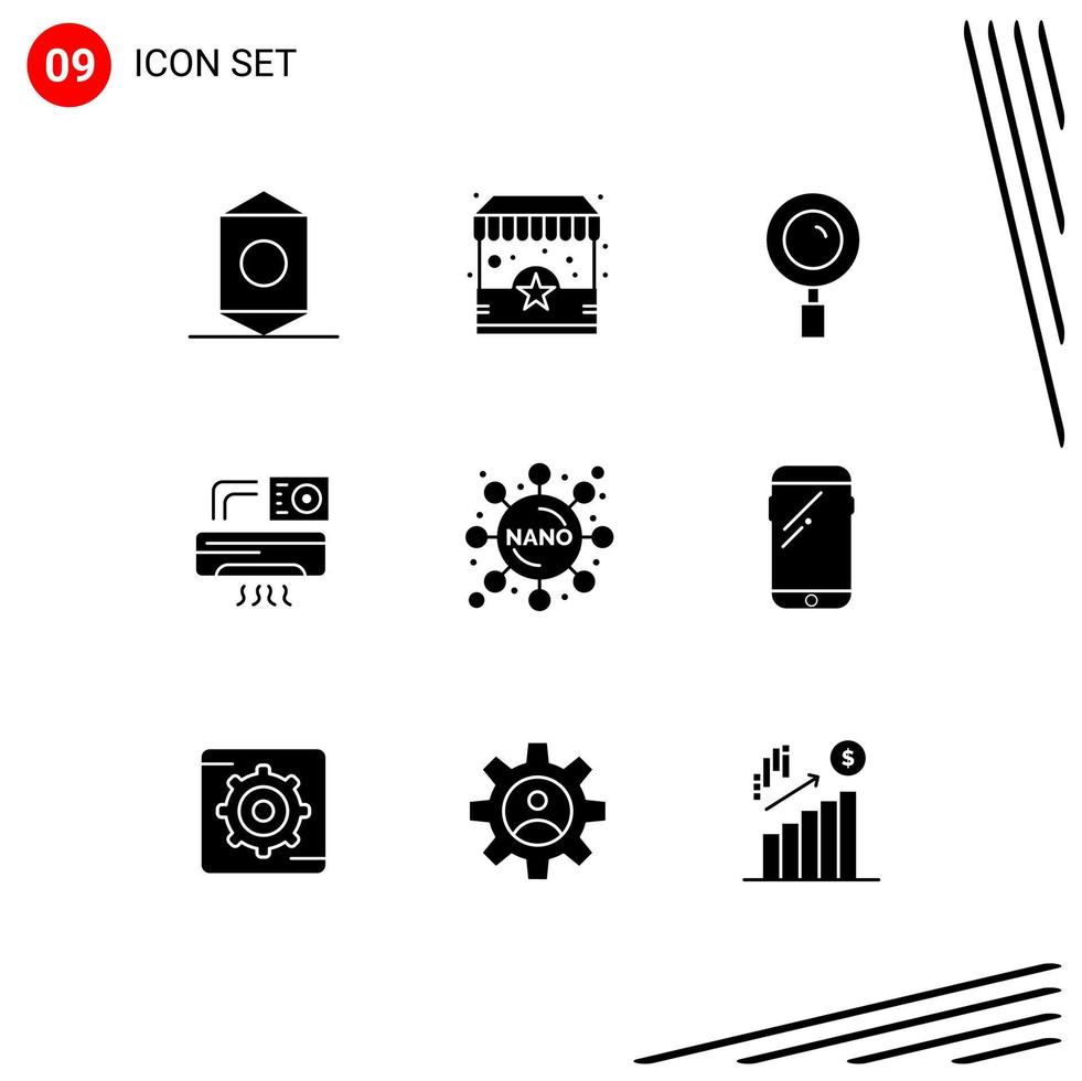 9 Universal Solid Glyphs Set for Web and Mobile Applications experiment room find ac air Editable Vector Design Elements