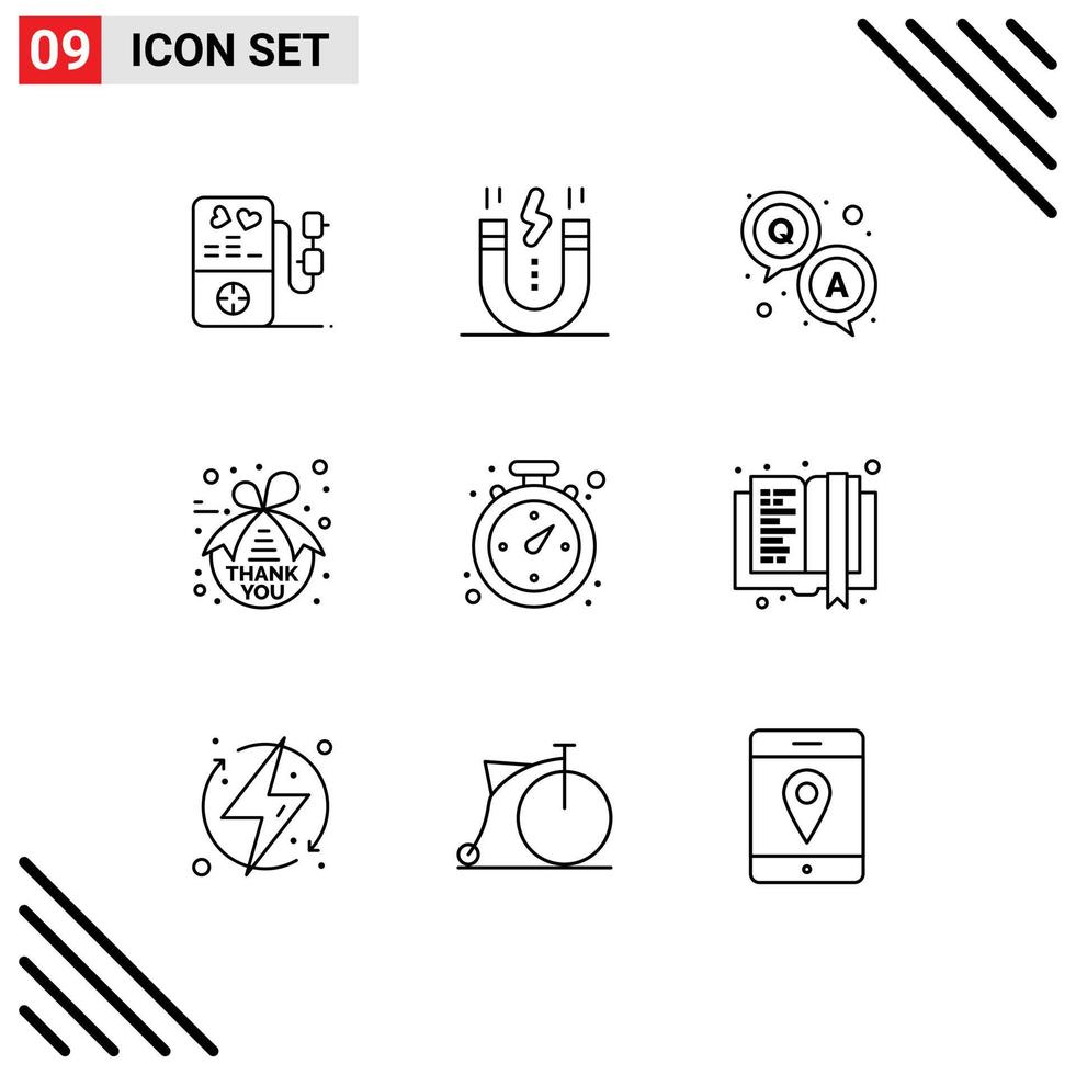 9 User Interface Outline Pack of modern Signs and Symbols of navigation thanksgiving answer thankful note Editable Vector Design Elements