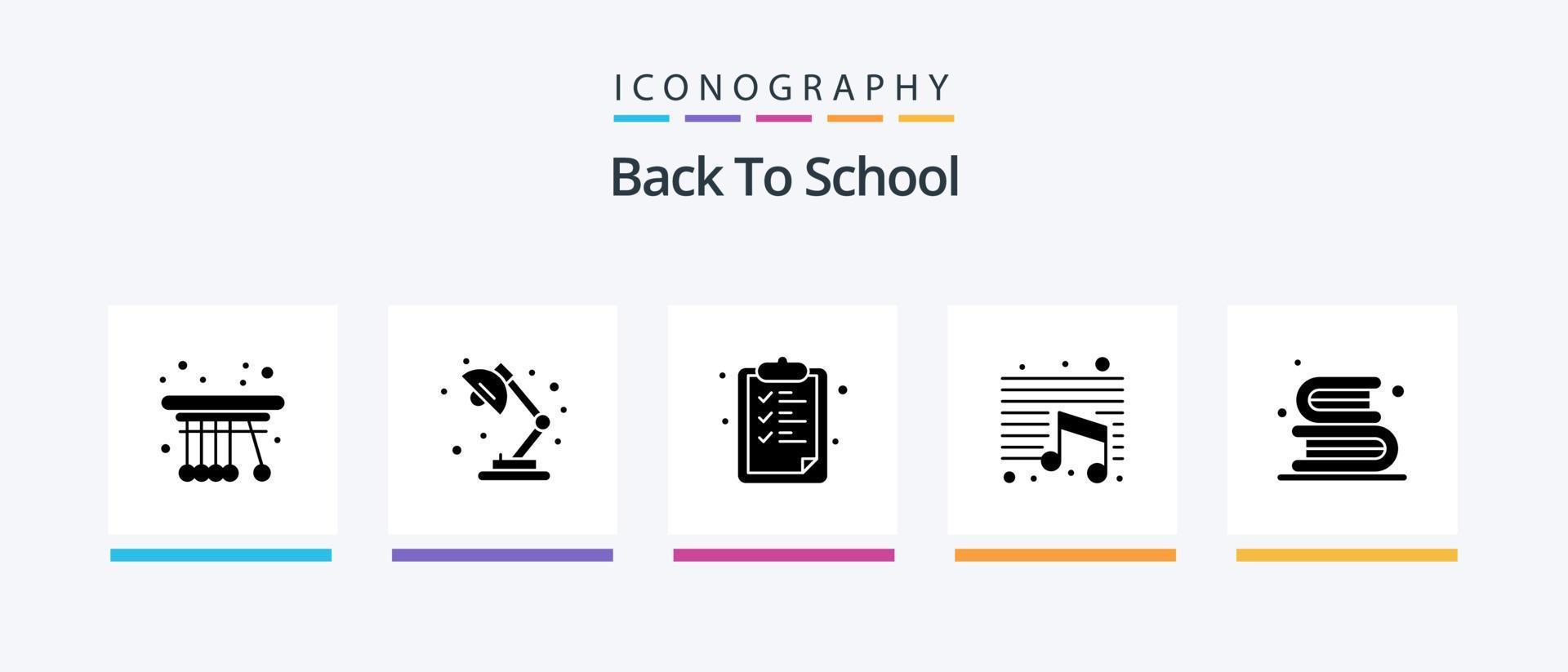 paquete de iconos de glifo 5 de regreso a la escuela que incluye libros. escuela. papel. educación. música. diseño de iconos creativos vector