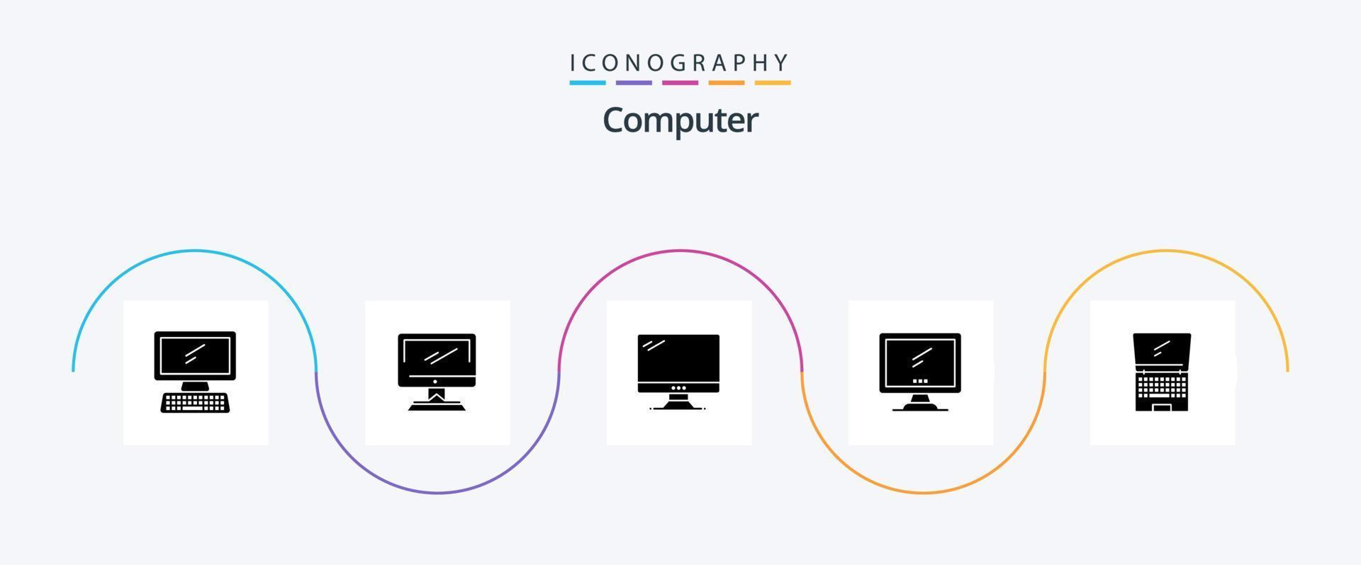 Computer Glyph 5 Icon Pack Including . imac. flip. device vector