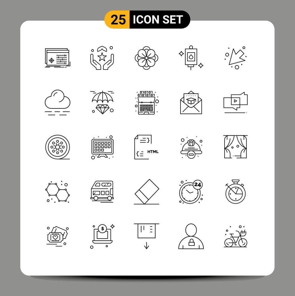 Set of 25 Vector Lines on Grid for treatment medical hand bag flower Editable Vector Design Elements