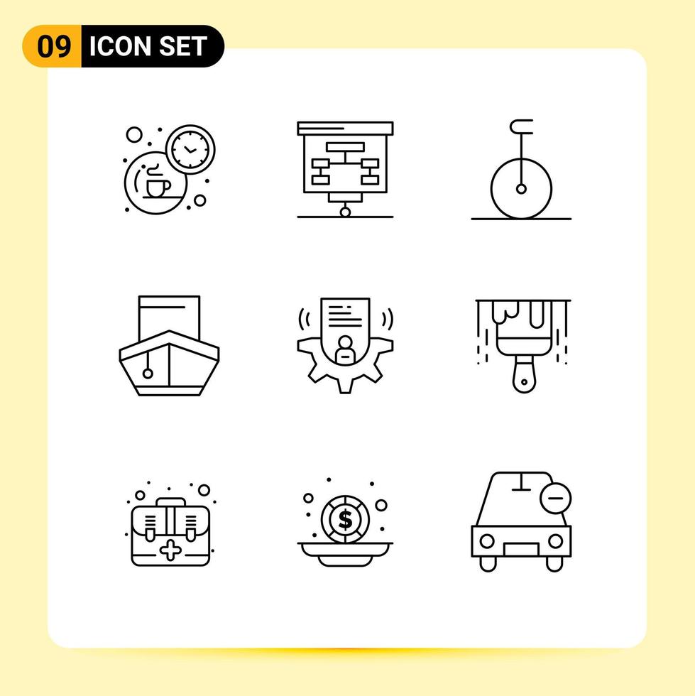 grupo de símbolos de icono universal de 9 contornos modernos de vehículos de usuario transporte de circo lleno de elementos de diseño vectorial editables vector