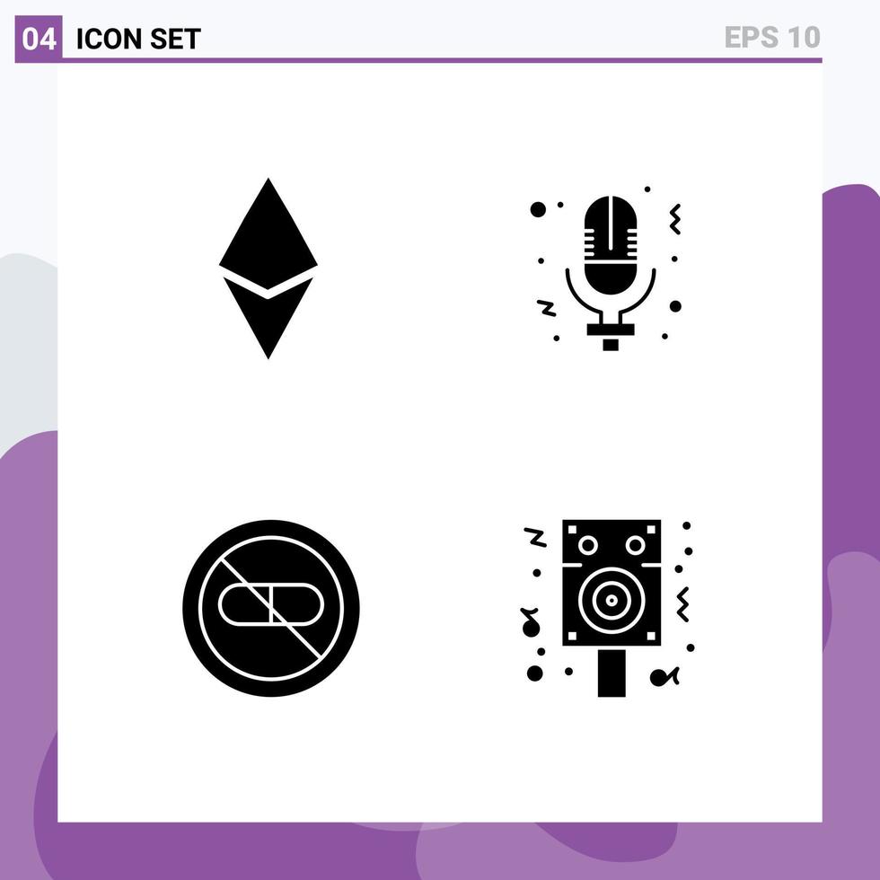 Group of 4 Solid Glyphs Signs and Symbols for bill clinic ethereum record hospital Editable Vector Design Elements