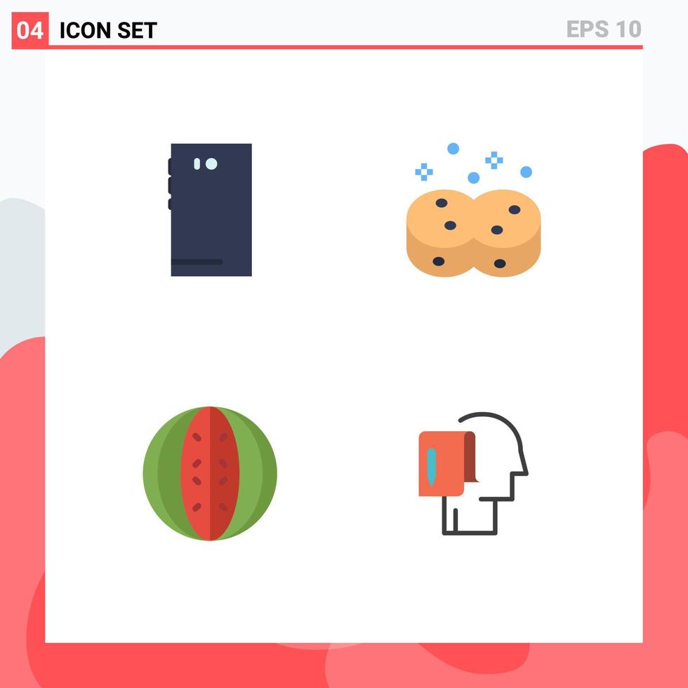 4 Thematic Vector Flat Icons and Editable Symbols of phone drink camera hygienic fruit Editable Vector Design Elements
