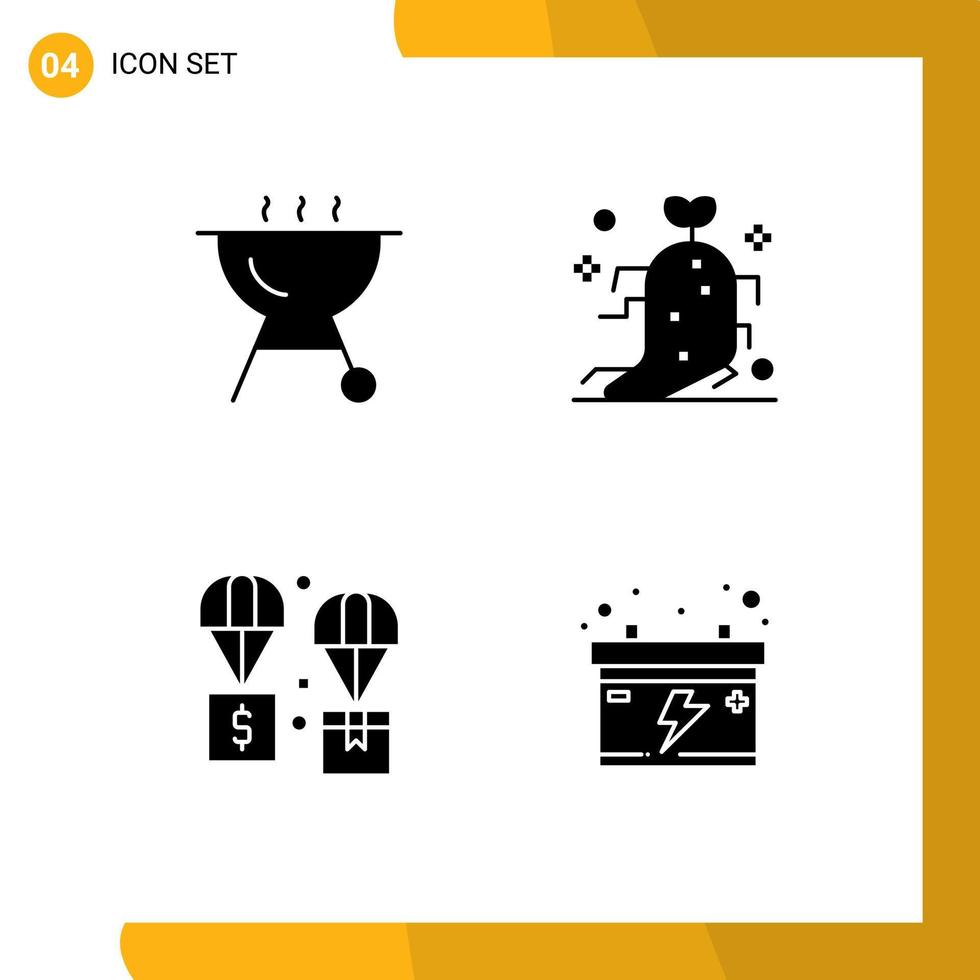 4 Solid Glyph concept for Websites Mobile and Apps food logistic ginseng air accumulator Editable Vector Design Elements