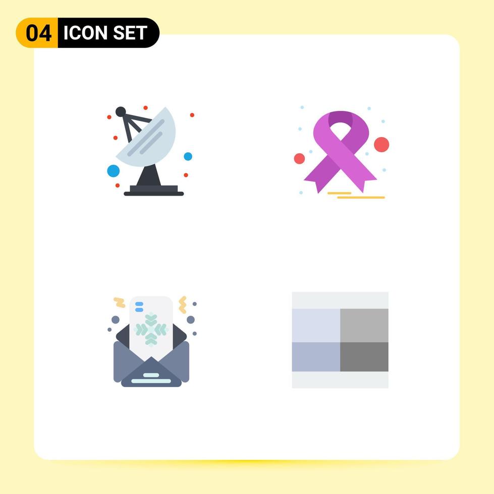 Group of 4 Flat Icons Signs and Symbols for antenna message cancer mail design Editable Vector Design Elements