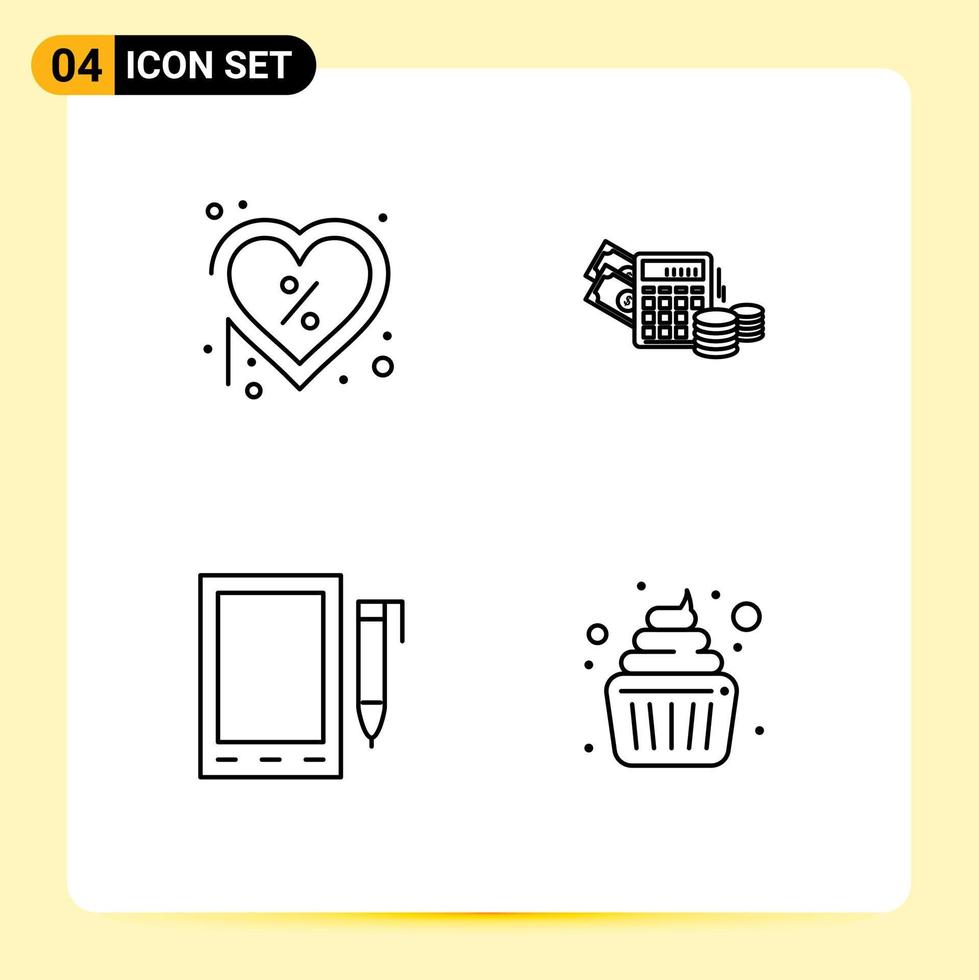 Pictogram Set of 4 Simple Filledline Flat Colors of day mobile label dollar pencil Editable Vector Design Elements