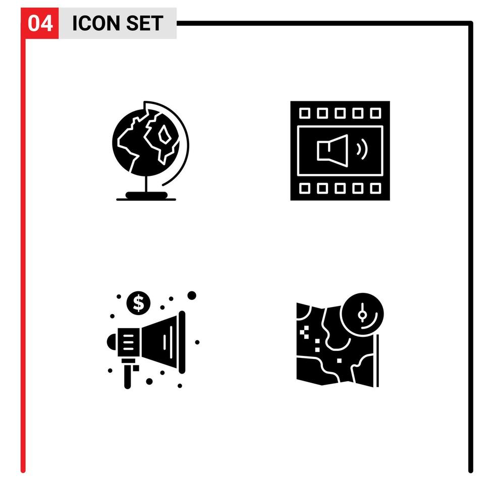 Modern Set of Solid Glyphs and symbols such as earth advertising map open volume megaphone Editable Vector Design Elements