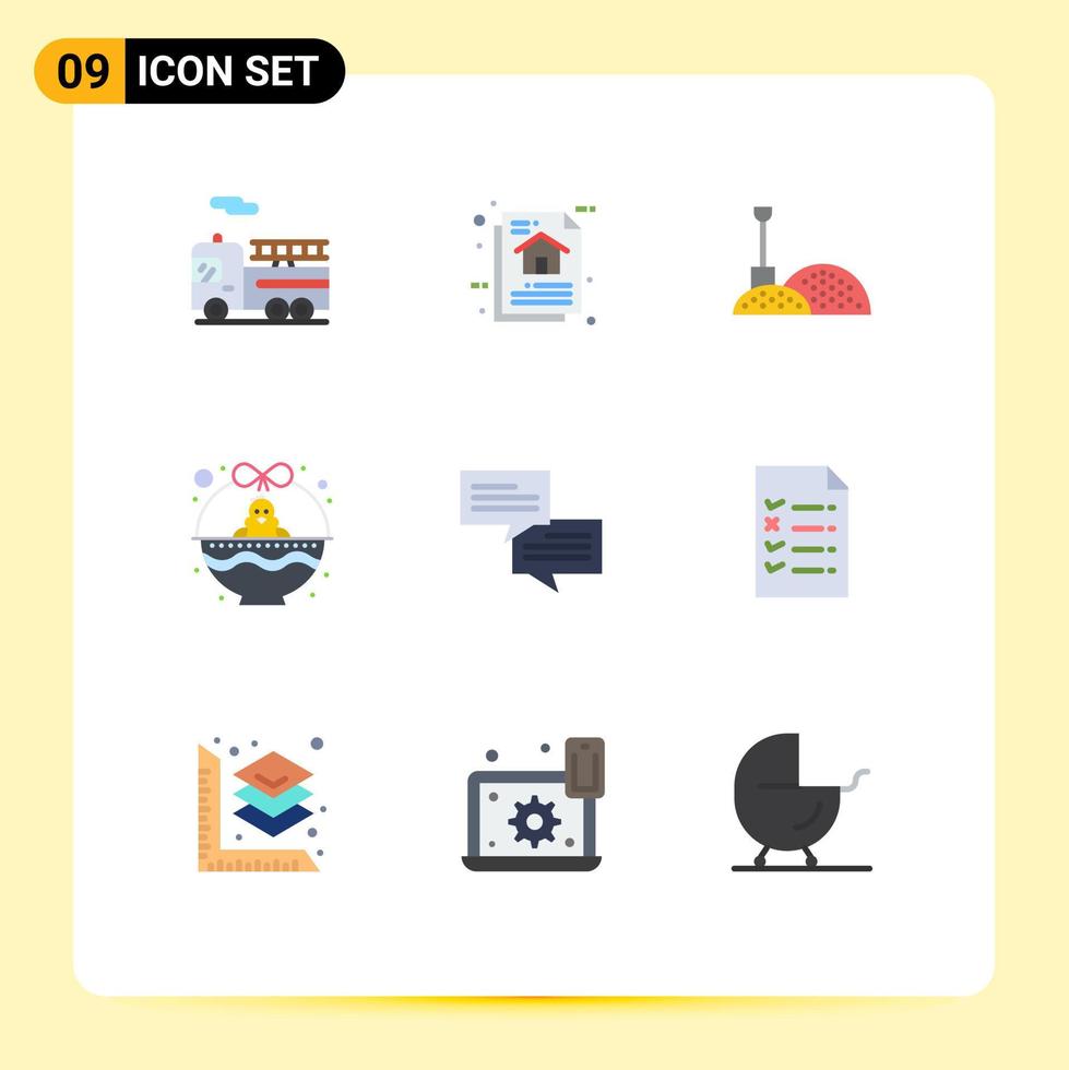 Pictogram Set of 9 Simple Flat Colors of communication baby chicken construction holiday cart Editable Vector Design Elements