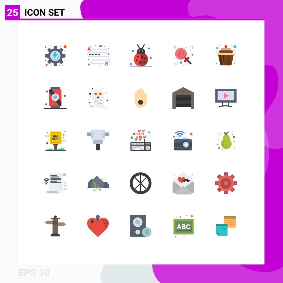 25 Universal Flat Colors Set for Web and Mobile Applications muffin cake bug cupcake christmas Editable Vector Design Elements