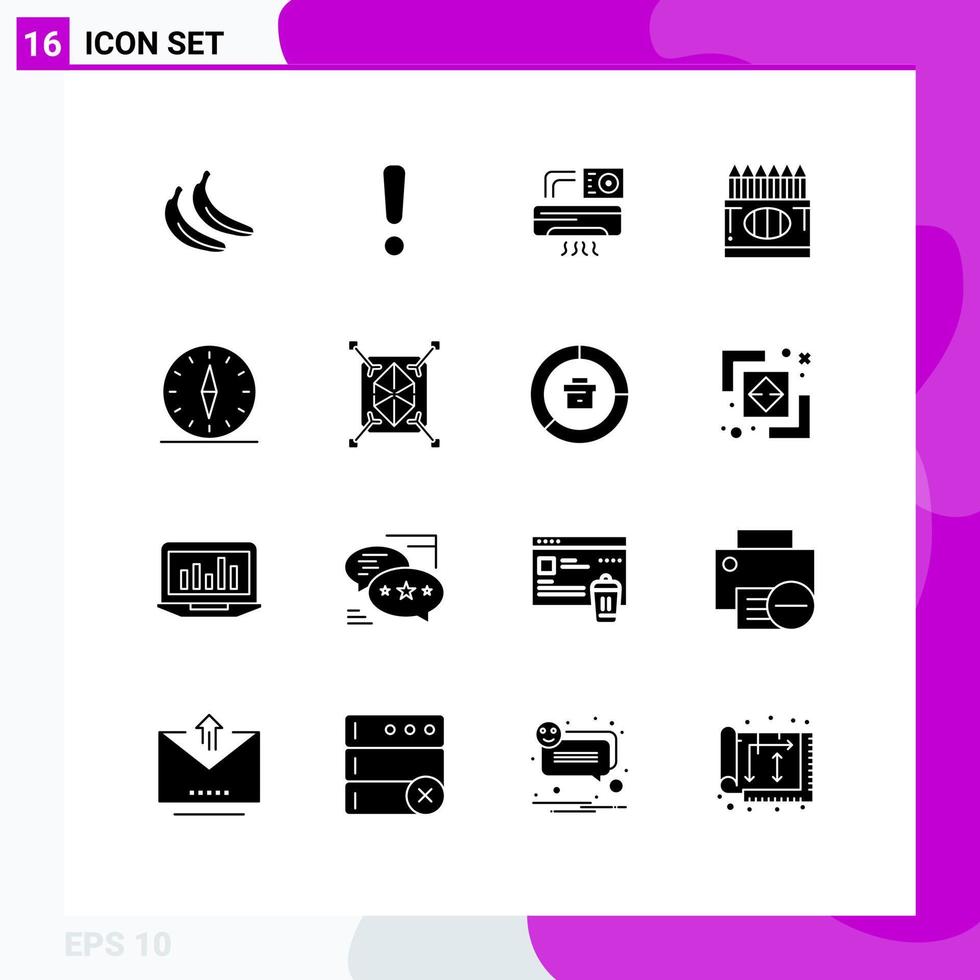16 Universal Solid Glyphs Set for Web and Mobile Applications compass education aircondition drawing color Editable Vector Design Elements