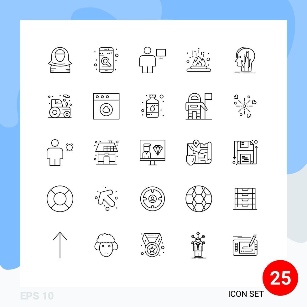 Universal Icon Symbols Group of 25 Modern Lines of laboratory fire search chemical human Editable Vector Design Elements