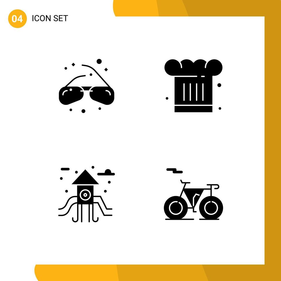 4 Universal Solid Glyph Signs Symbols of glasses city geek chef hat play ground Editable Vector Design Elements