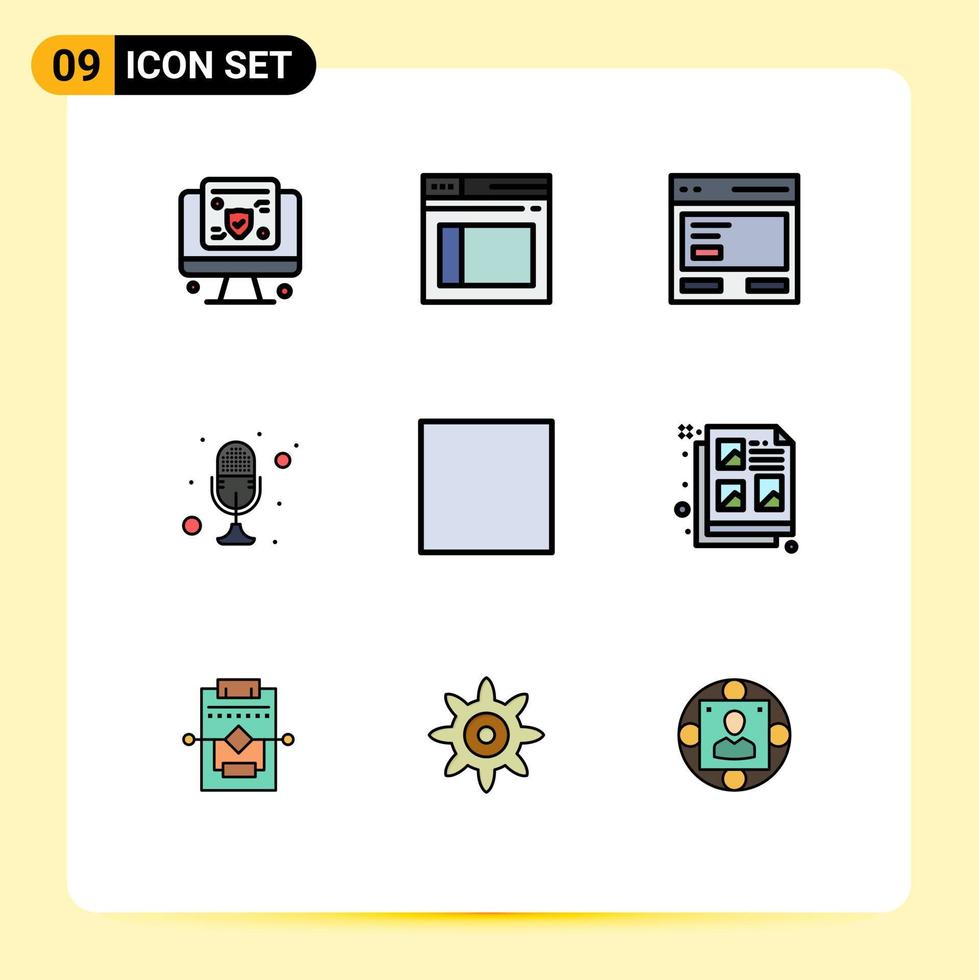 Set of 9 Vector Filledline Flat Colors on Grid for talk mike action microphone to Editable Vector Design Elements