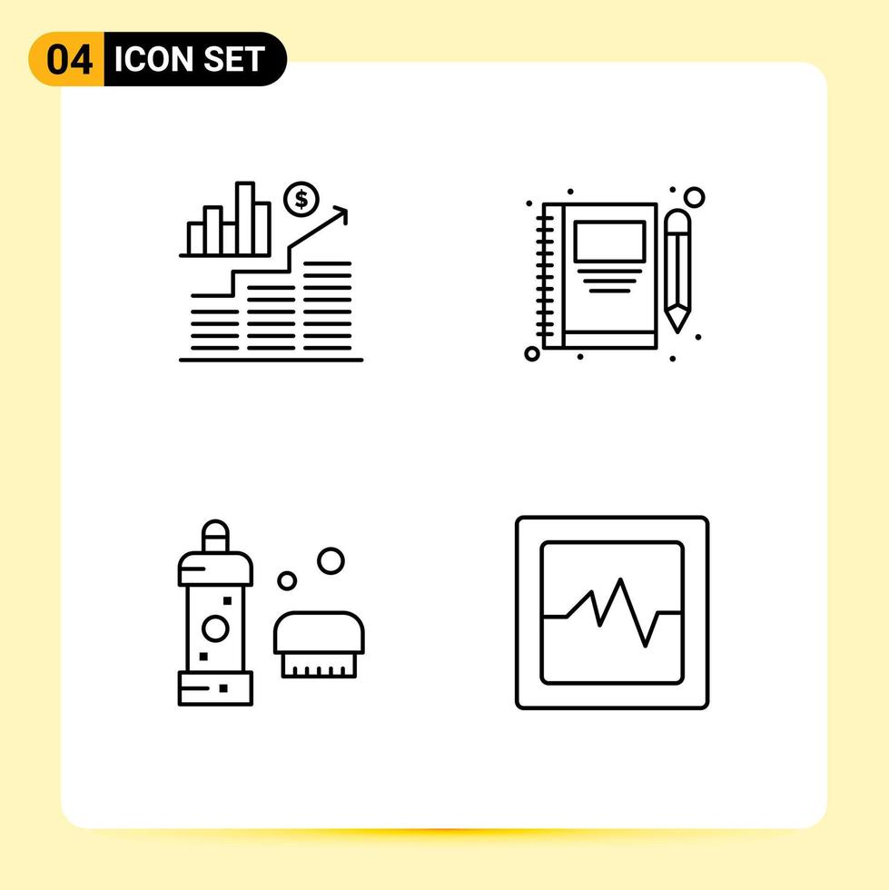 paquete de 4 signos y símbolos de colores planos de línea de llenado modernos para medios de impresión web, como elementos de diseño de vectores editables de limpieza de bolígrafos de gráficos de baño de negocios