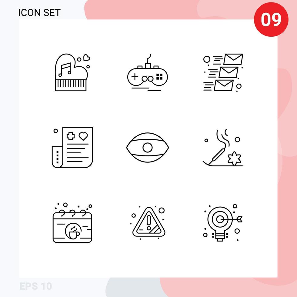 Pack of 9 Modern Outlines Signs and Symbols for Web Print Media such as credit bill wireless email message mail Editable Vector Design Elements