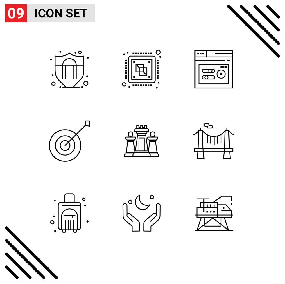 Set of 9 Commercial Outlines pack for computer trophy keyword sport archery Editable Vector Design Elements