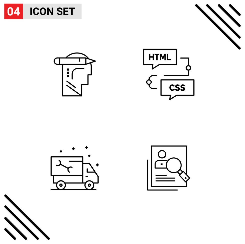 Editable Vector Line Pack of 4 Simple Filledline Flat Colors of head car write development plumber Editable Vector Design Elements