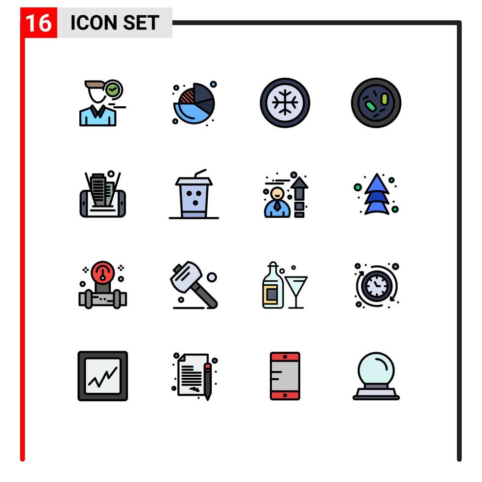 Universal Icon Symbols Group of 16 Modern Flat Color Filled Lines of mobile health pie germ bacterium Editable Creative Vector Design Elements