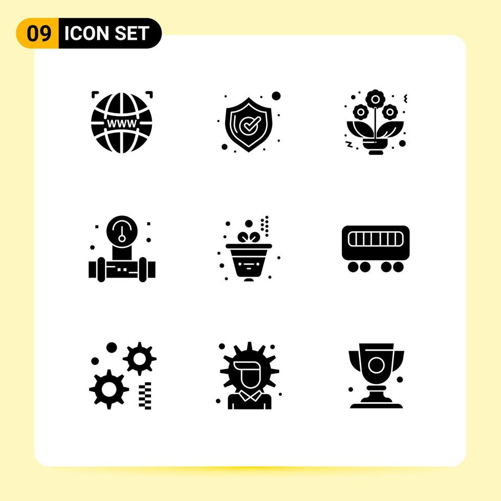Pack of 9 creative Solid Glyphs of passenger growth flower business tools Editable Vector Design Elements