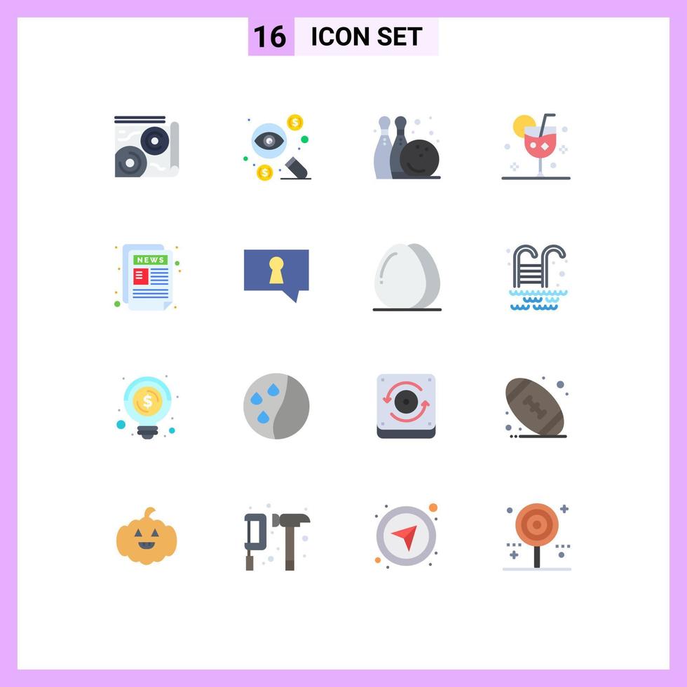 Universal Icon Symbols Group of 16 Modern Flat Colors of ice drink taxes cocktail play Editable Pack of Creative Vector Design Elements