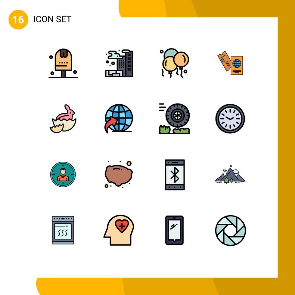 16 Thematic Vector Flat Color Filled Lines and Editable Symbols of robbit travel balloon tickets passport Editable Creative Vector Design Elements